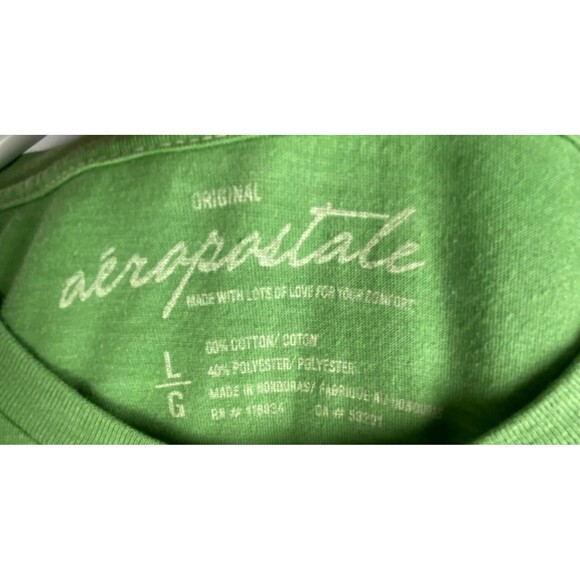 VTG Aeropostale T-Shirt Baby Tee Womens Large Green Cap Sleeve Distressed Logo - Picture 7 of 11